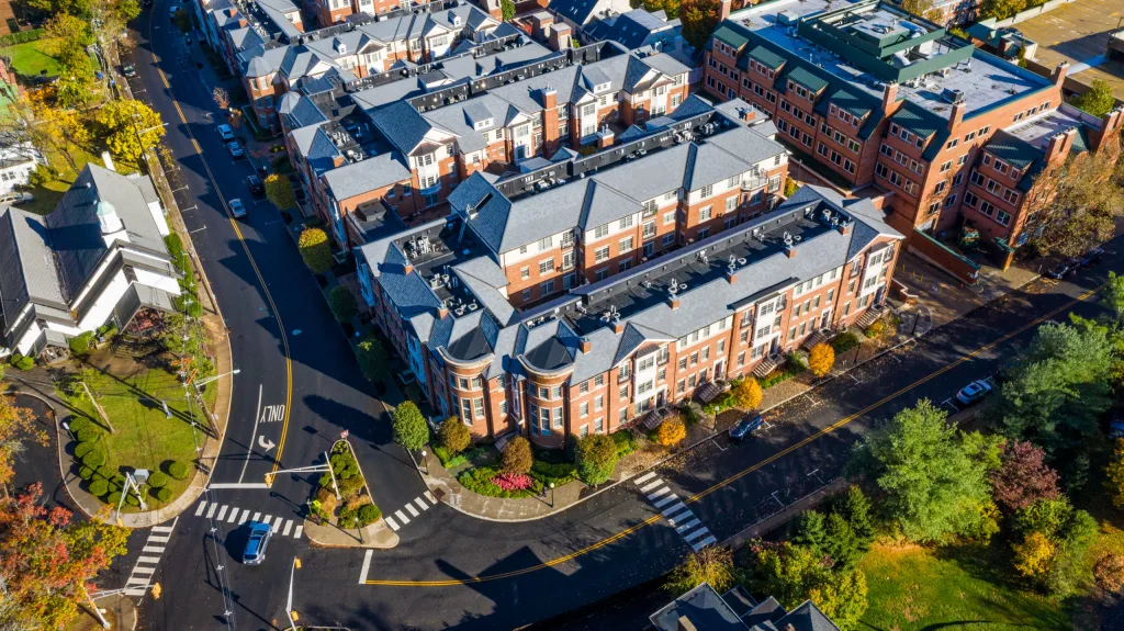 aerial image of palmer square residential buildings in autumn