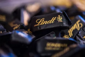 A close up photo of a Lindt chocolate wrapped candy