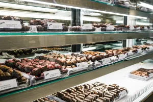 A display of chocolate at Thomas Sweet Chocolate in Princeton, NJ