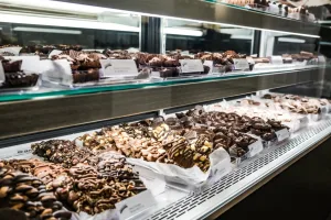 A display of chocolate at Thomas Sweet Chocolate in Princeton, NJ